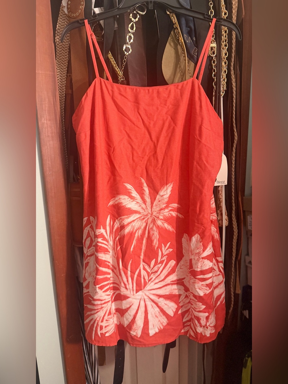 TRIXXI Red Tropical Print Spaghetti Strap Dress NWT